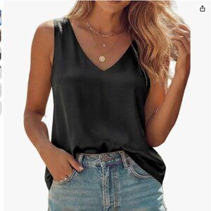 XiaoMaAnJi Womens Silk Satin Tank Tops V Neck Floral Casual Camisole Blouse